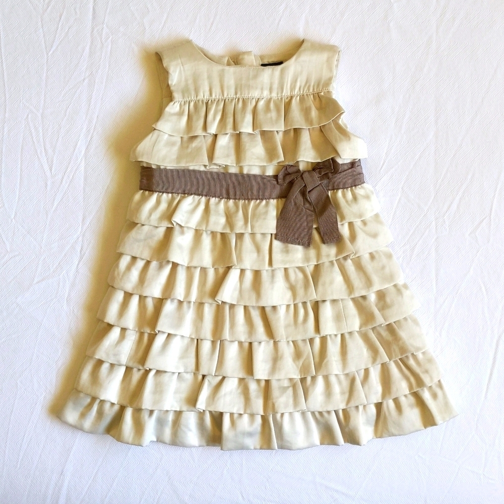 NWOT Baby Gap Tiered Ruffle Satin Party Dress & Diaper Cover Set Cream 12-18M